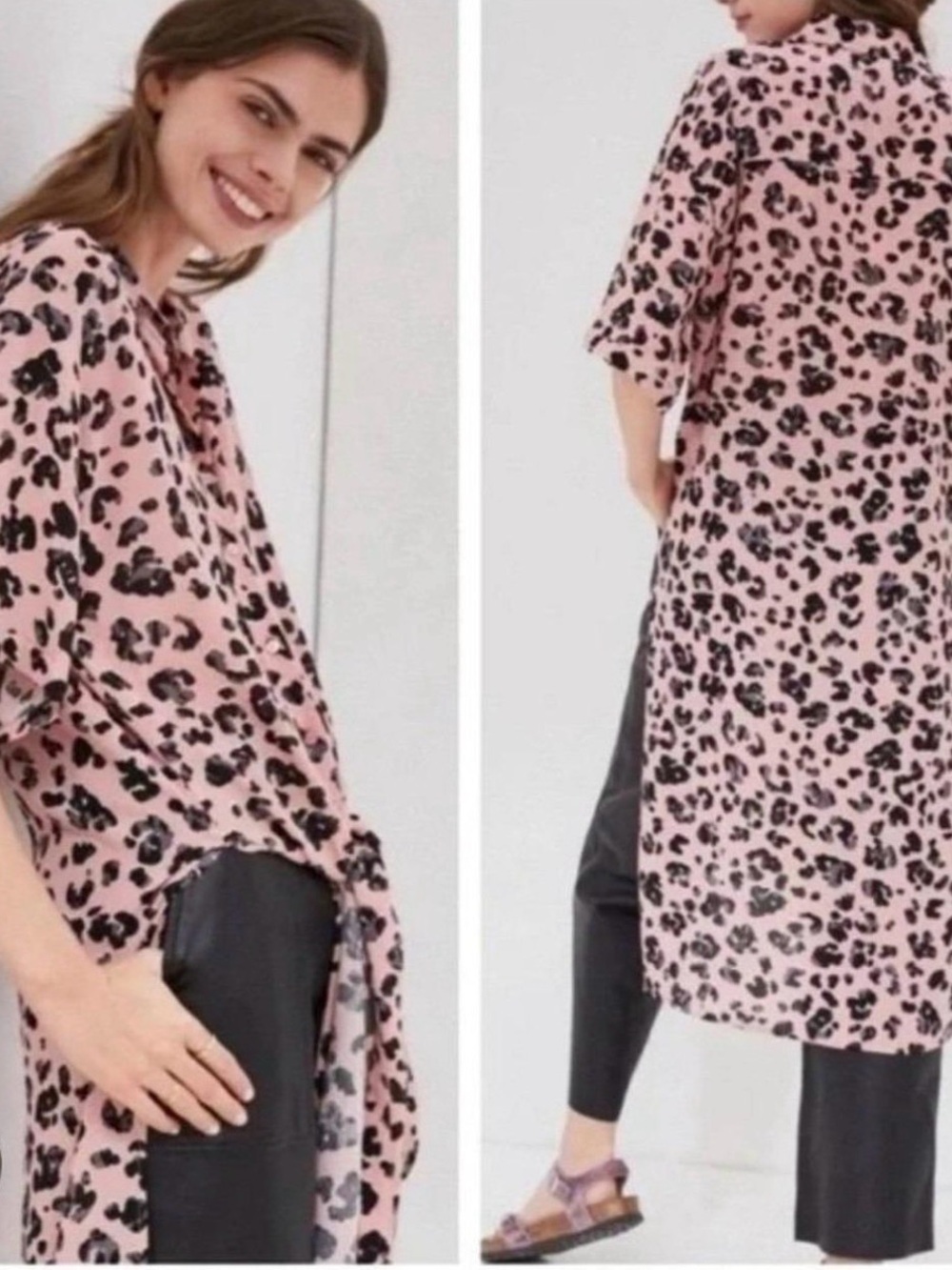 Maeve by Anthropologie Pink Leopard Print Shirt Dress size small